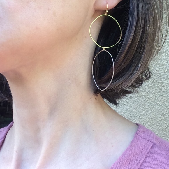 NEW Silver Gold Plated Imperfect Circles Earrings - Picture 3 of 8